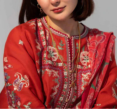 Unstitched Orange Rust Embroidered 3 Piece Lawn Suit - Image 2