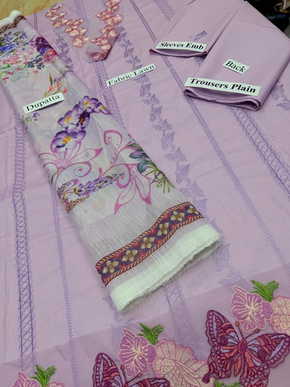 Luxury Unstitched Monark Cambric 3 Piece Cotton Suit Embroidered - Image 7