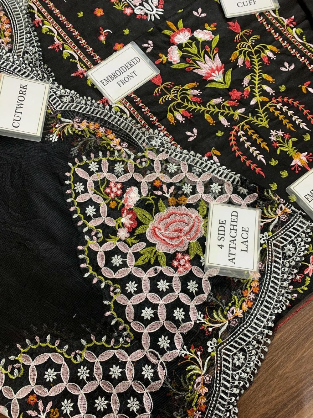 Qalamkar Unstitched Black Embroidered 3 Piece Cotton Suit - Image 10