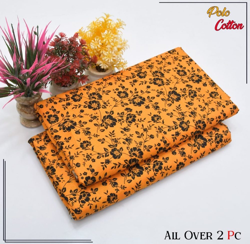 Floral Unstitched Orange Digital 2 Piece Cotton Suit