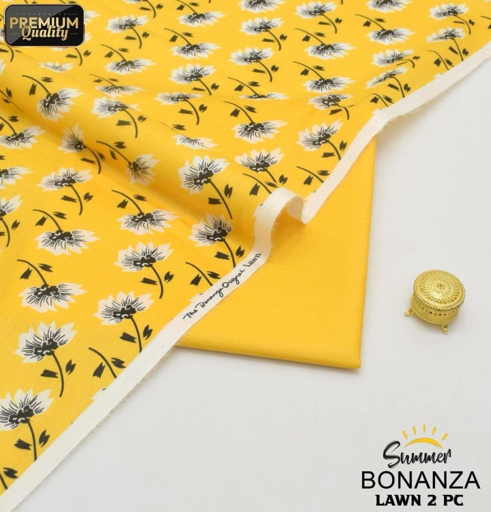 Bonanza Unstitched Yellow Floral 2 Piece Lawn Suit