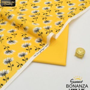 Bonanza Unstitched Yellow Floral 2 Piece Lawn Suit