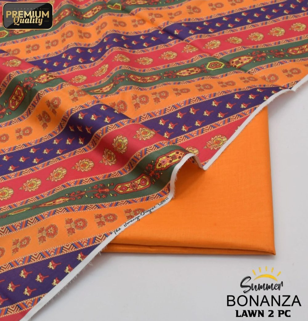 2 Piece Bonanza Printed Lawn Unstitched Suit Orange