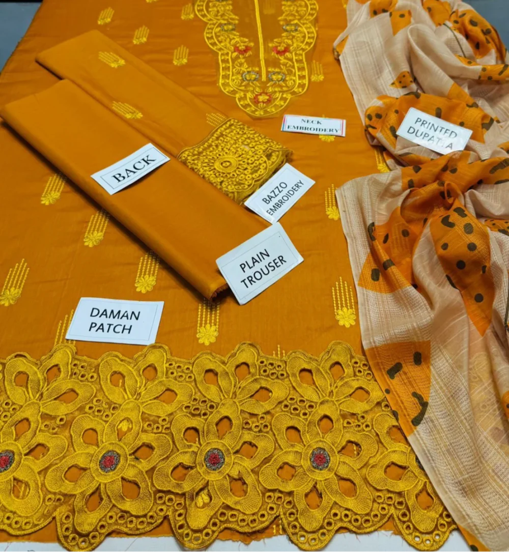 Unstitched Yellow Embroidered 3 Piece Lawn Suit - Image 2