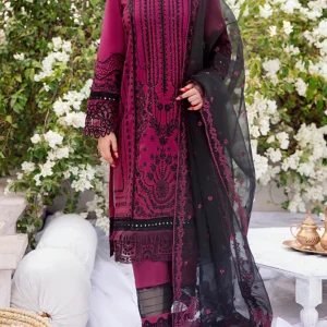 Embroidered 3pc Lawn Dress With Embroidered Organza Dupatta.