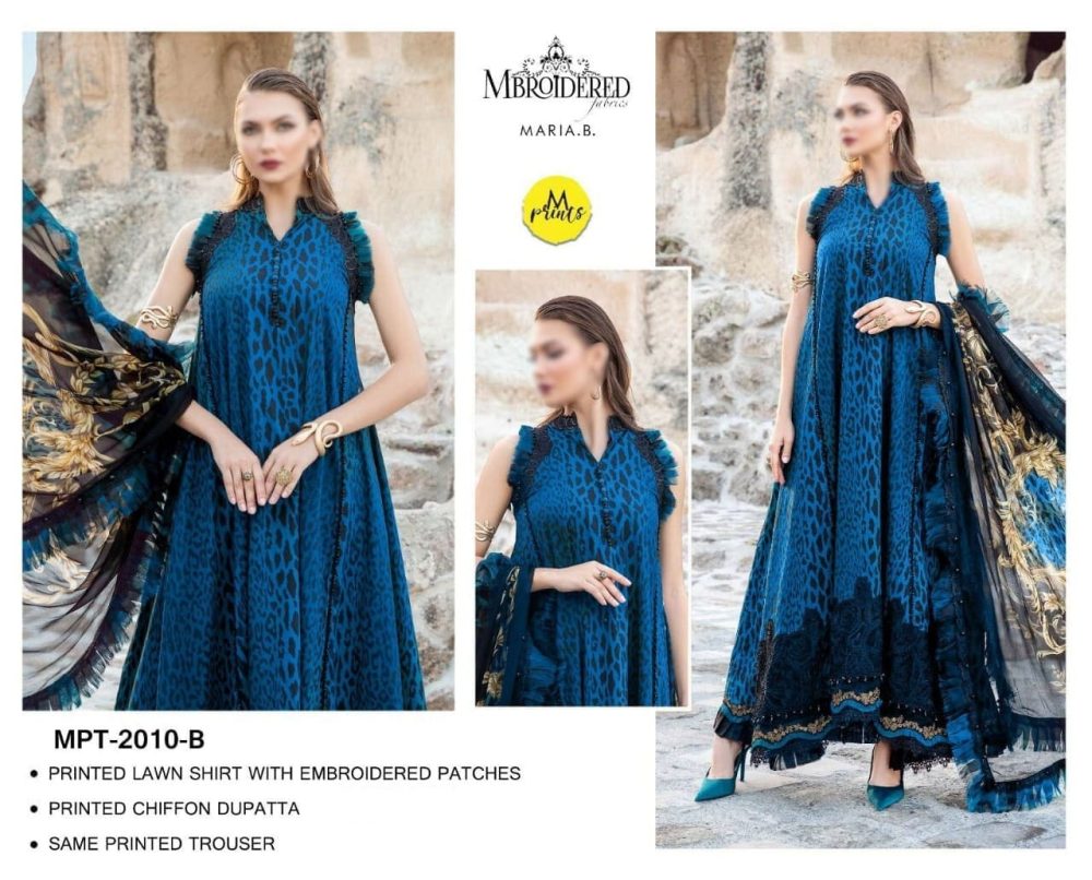Maria B Unstitched Blue Embroidered 3 Piece Lawn Suit