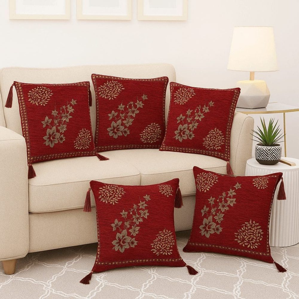 Set of 5 red cushion covers with bold and stylish design for home décor