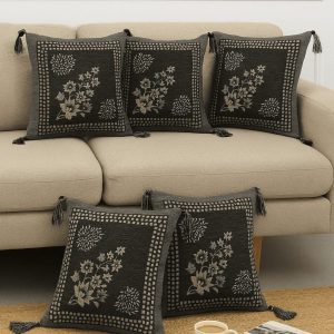 5-piece black cushion cover set with stylish design for home décor