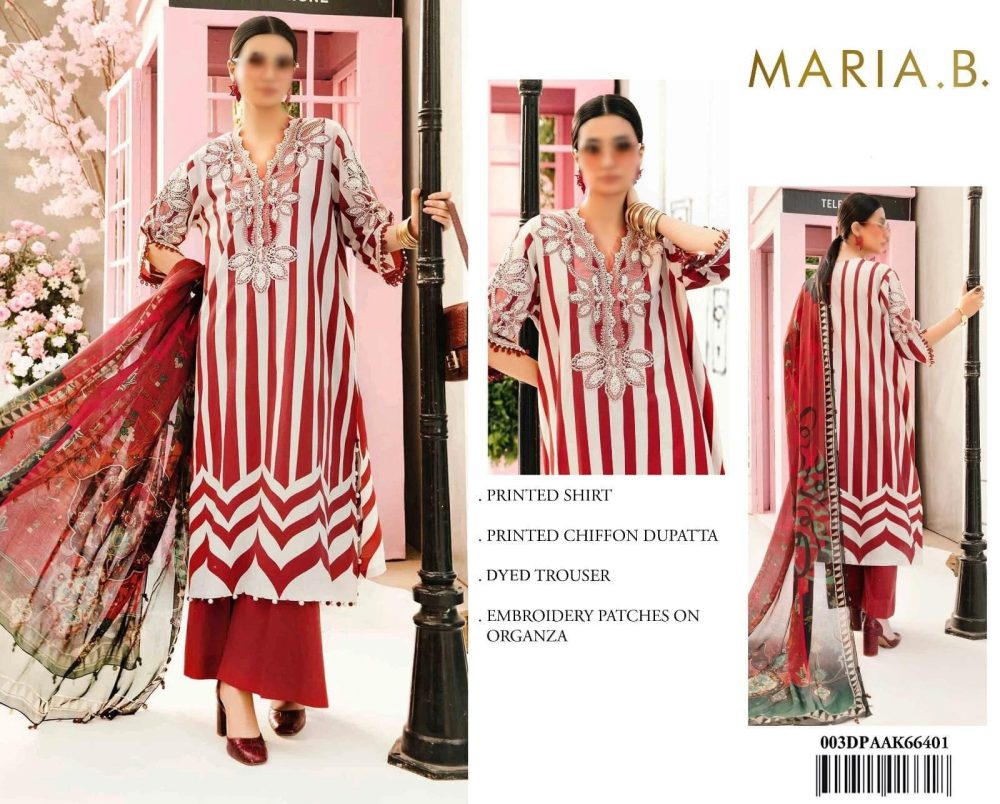 Maria B Unstitched Red Spangle 3 Piece Lawn Suit