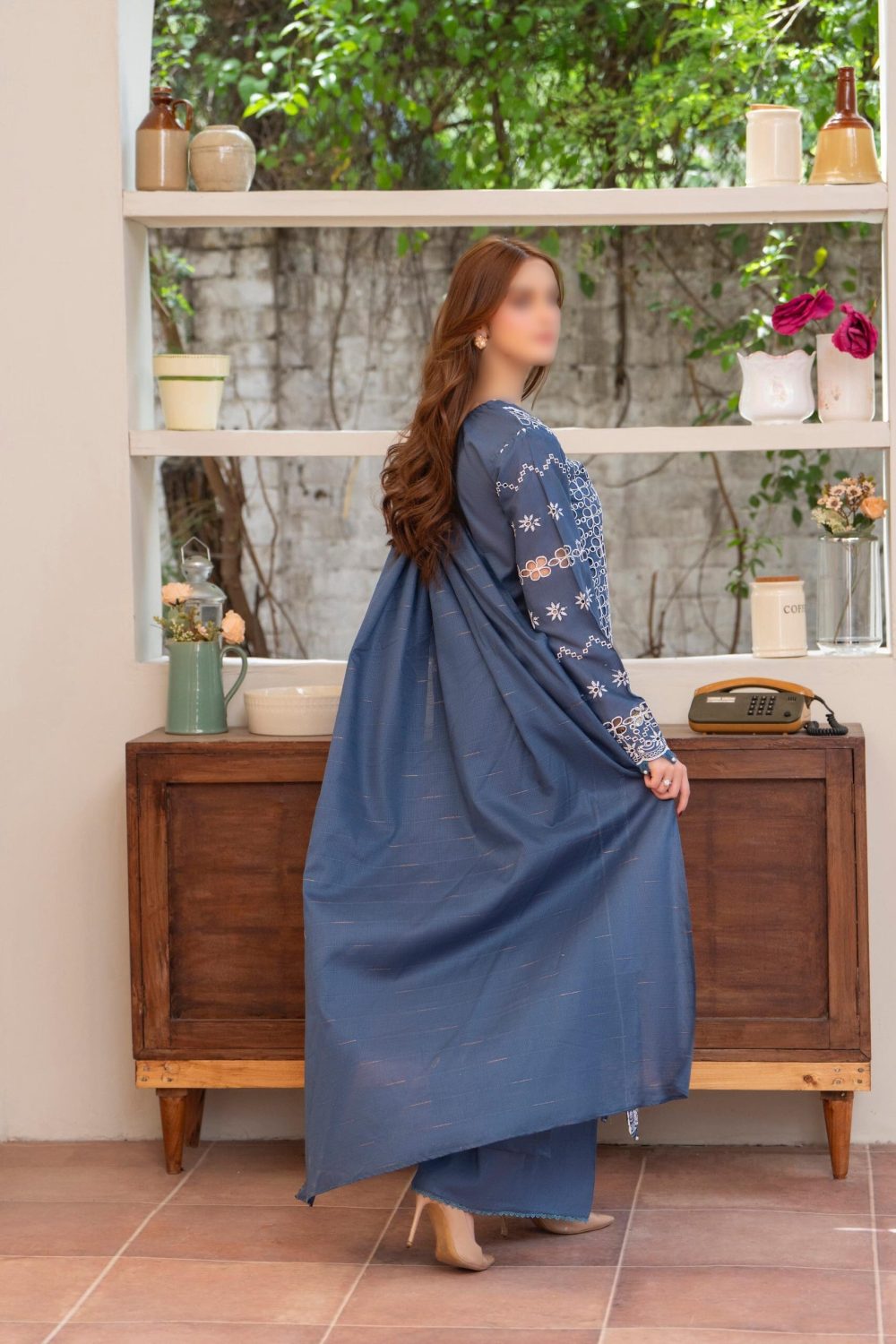 Merakhi Unstitched Blue Embroidered 3 Piece Lawn Suit - Image 2
