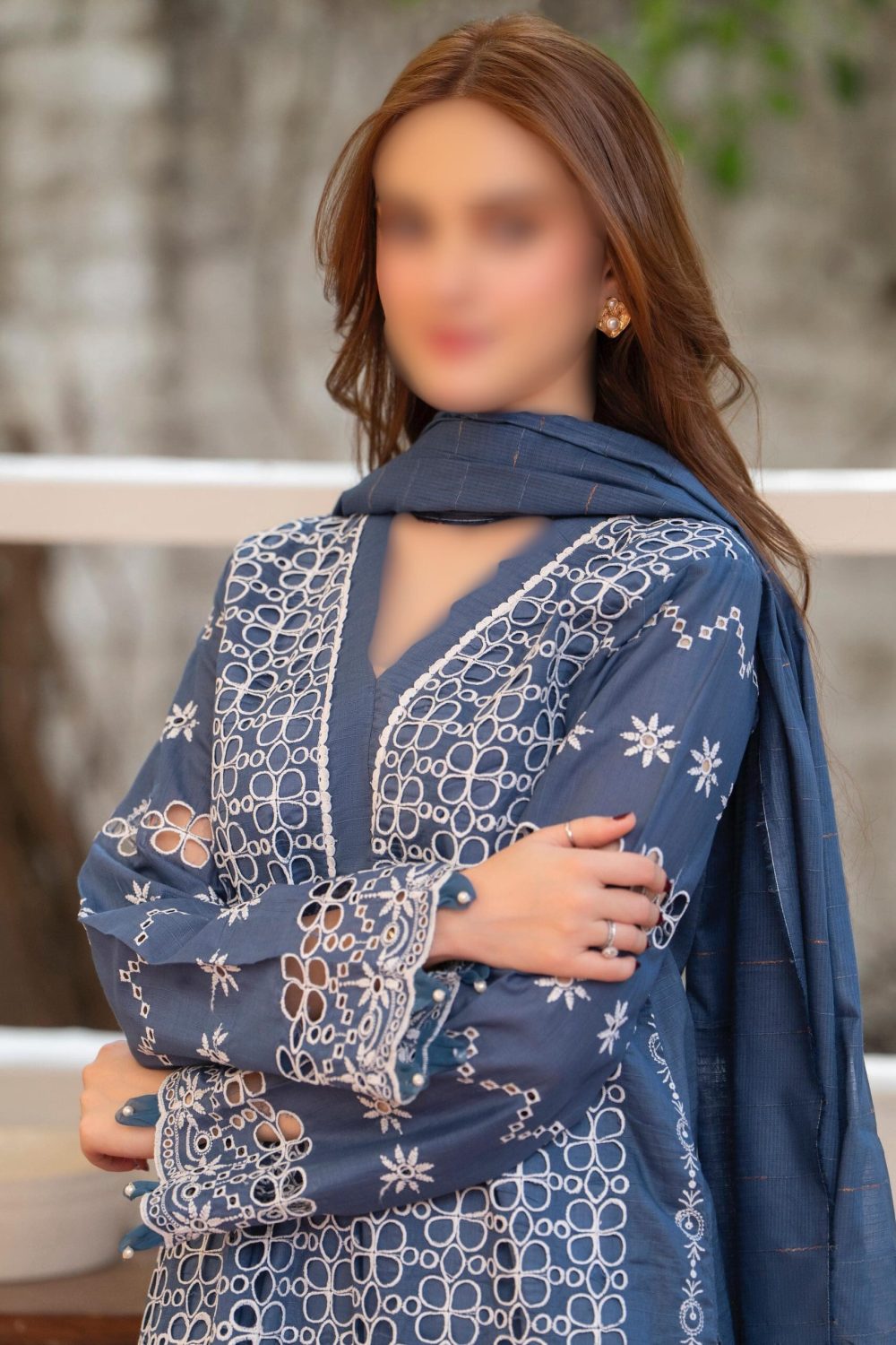 Merakhi Unstitched Blue Embroidered 3 Piece Lawn Suit - Image 3