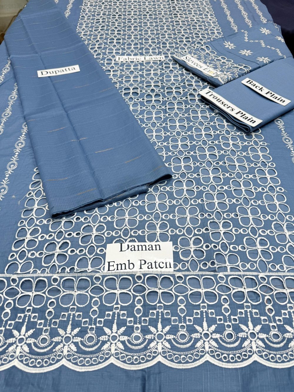 Merakhi Unstitched Blue Embroidered 3 Piece Lawn Suit - Image 6