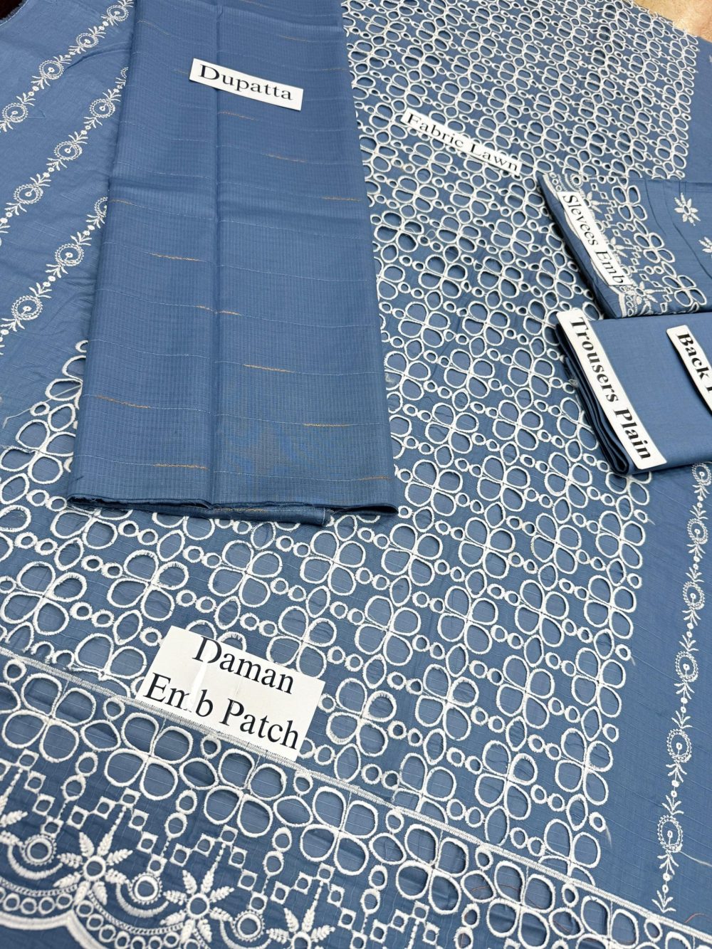 Merakhi Unstitched Blue Embroidered 3 Piece Lawn Suit - Image 4