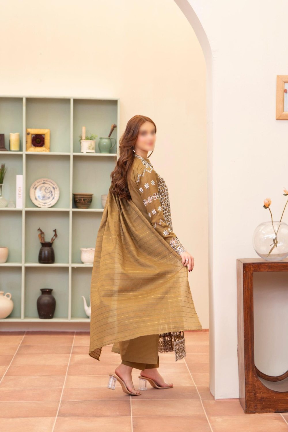 Merakhi Unstitched Golden Chickenkari 3 Piece Lawn Suit - Image 2