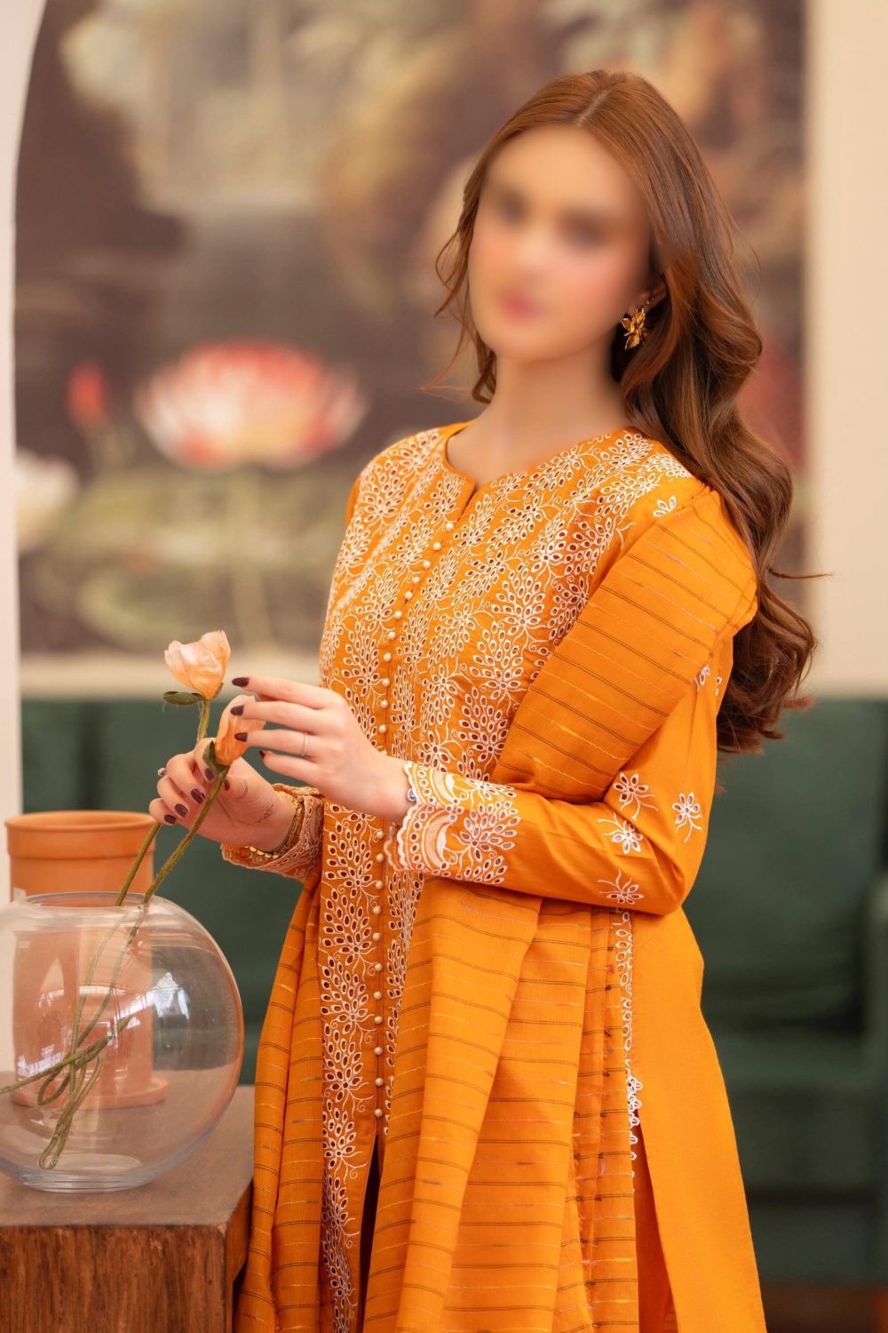 Merakhi Unstitched Mustard Embroidered 3 Piece Lawn Suit - Image 3