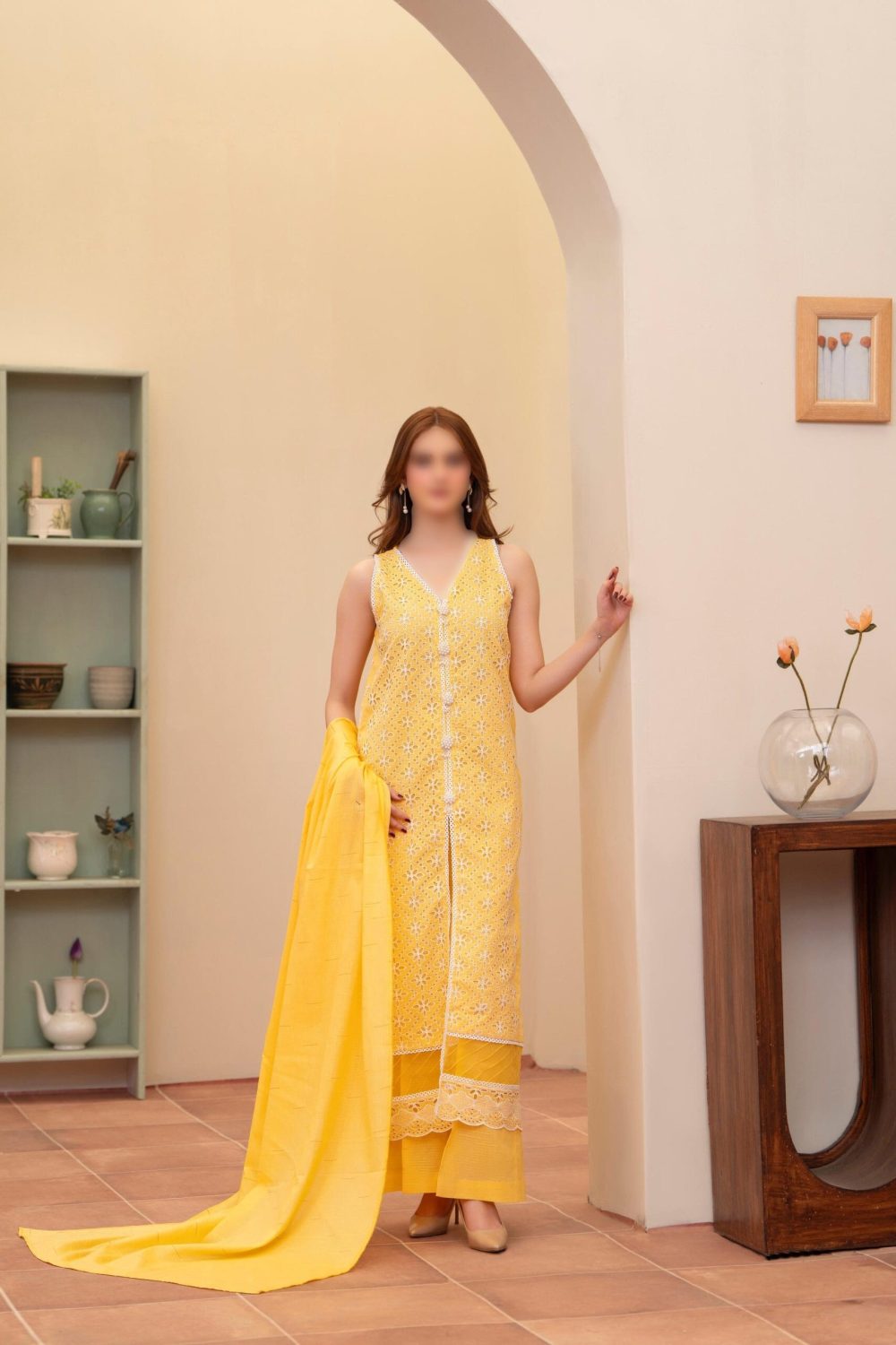 Merakhi Unstitched Yellow Embroidered 3 Piece Lawn Suit