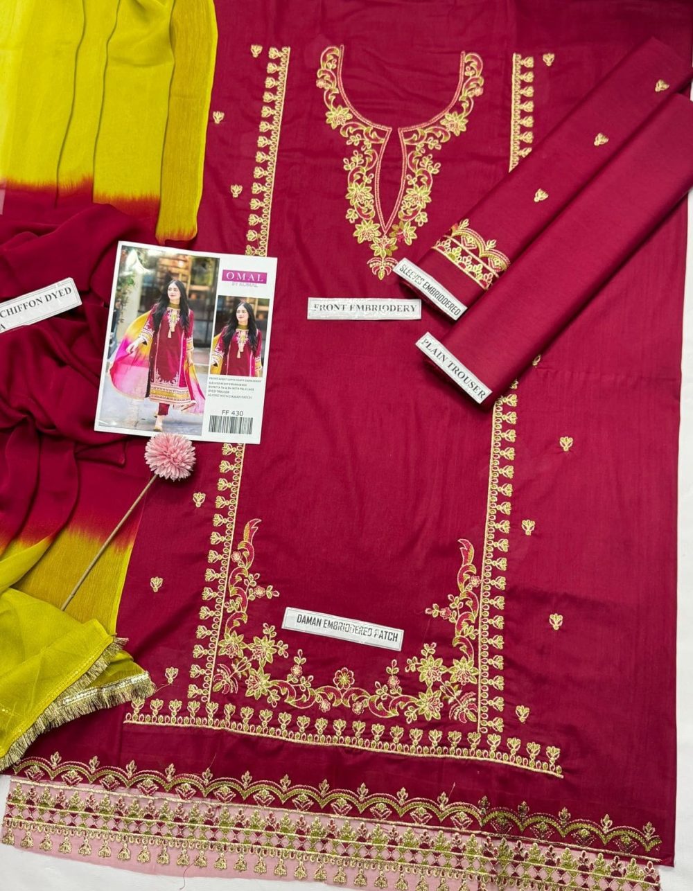 Omal Unstitched Bamber Lace 3 Piece Lawn Suit - Image 3