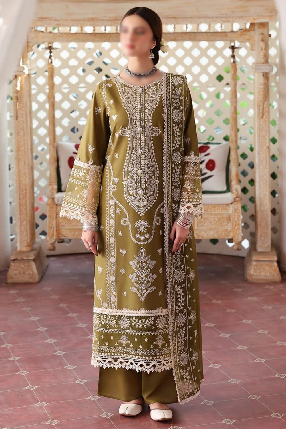 Qalamkar Unstitched Embroidered 3 Piece Lawn Suit