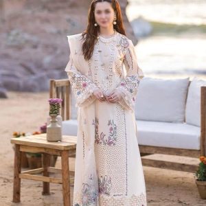 Qalamkar Unstitched Off White Embroidered 3 Piece Lawn Suit
