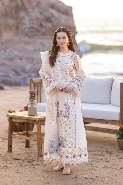 Qalamkar Unstitched Off White Embroidered 3 Piece Lawn Suit