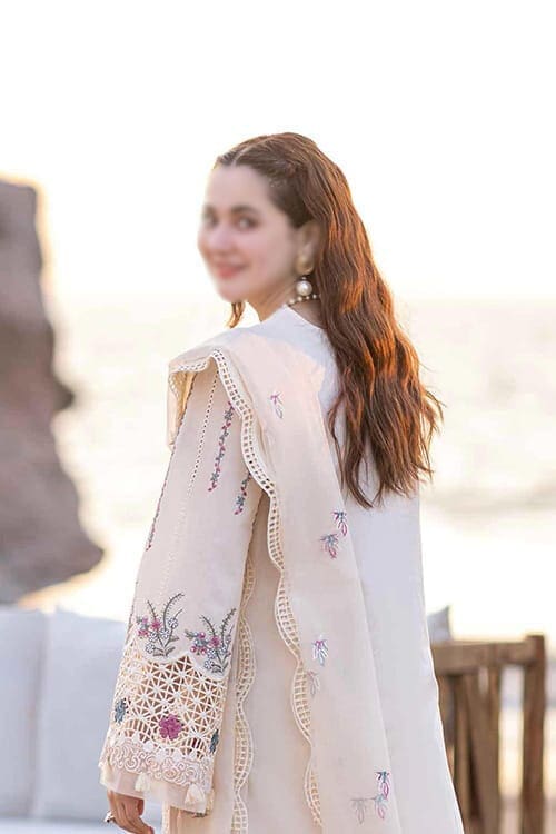 Qalamkar Unstitched Off White Embroidered 3 Piece Lawn Suit - Image 2