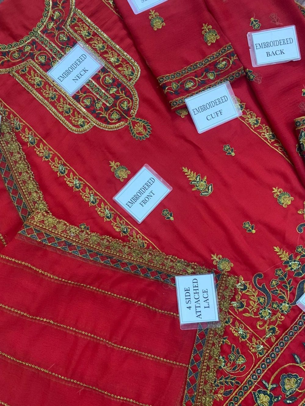 Asim Jofa Embroidered 3 Piece unstitched Chiffon Suit - Image 6