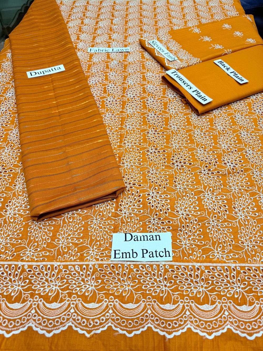 Merakhi Unstitched Mustard Embroidered 3 Piece Lawn Suit - Image 7