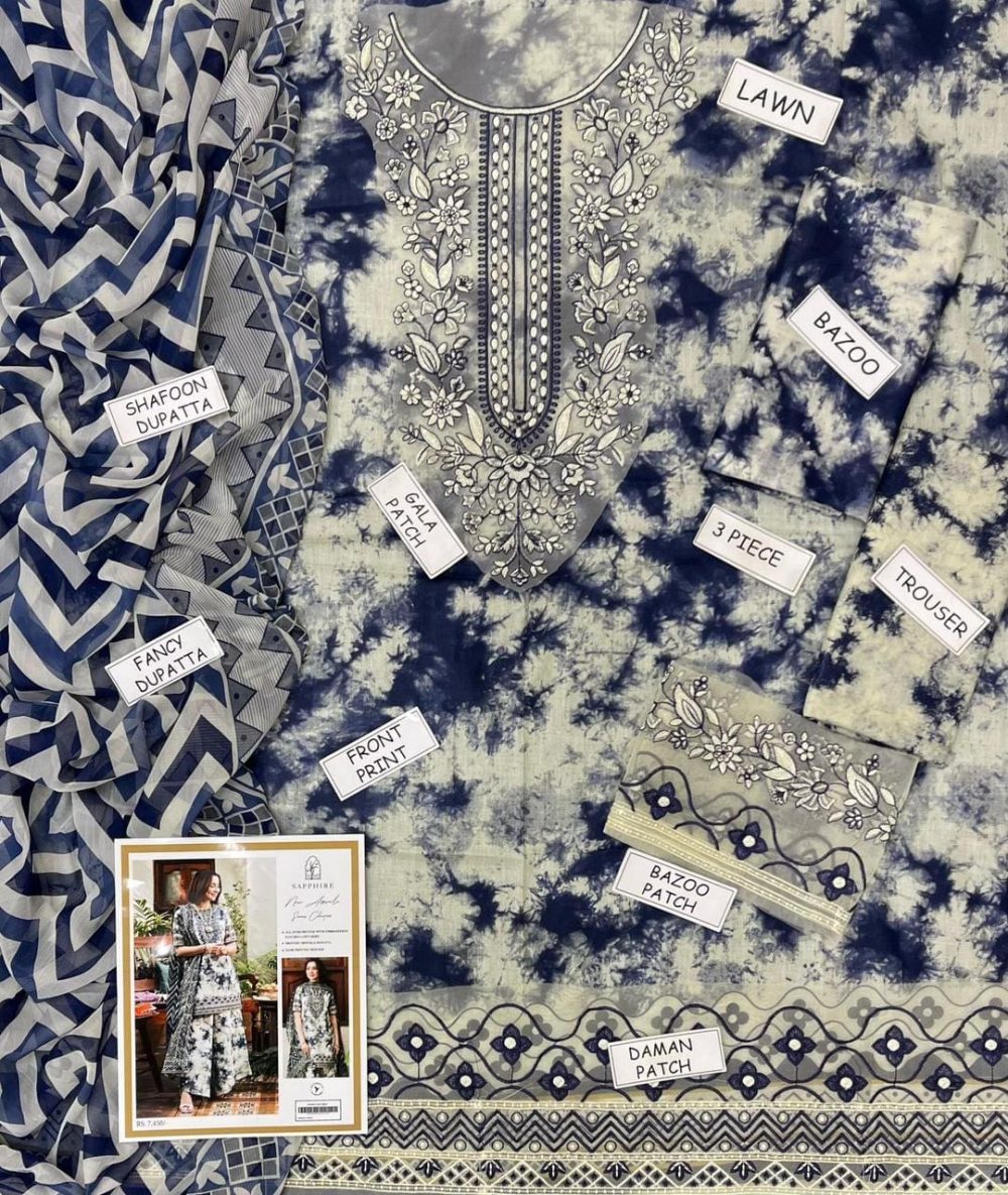 Sapphire Unstitched Digital Print 3 Piece Lawn Suit - Image 4