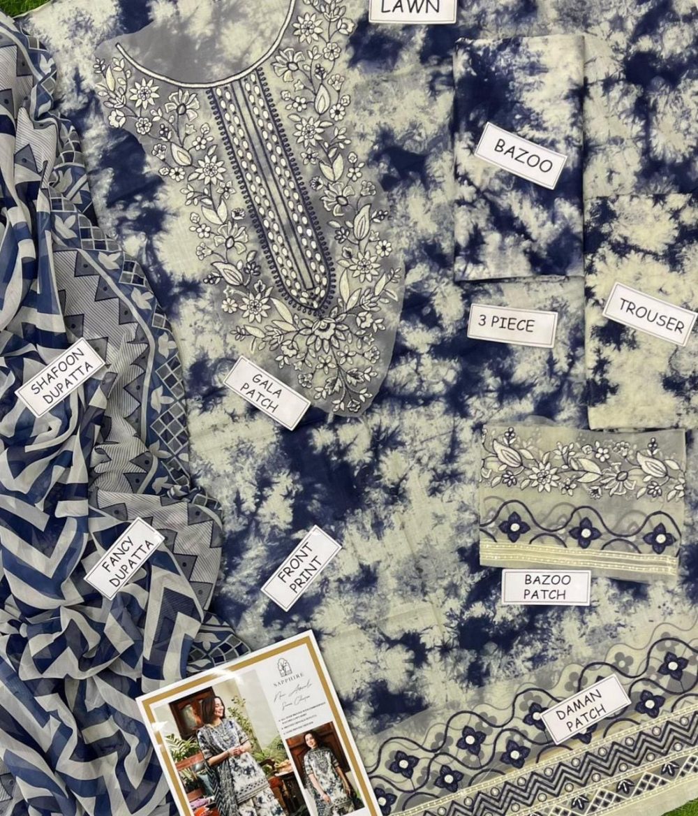 Sapphire Unstitched Digital Print 3 Piece Lawn Suit - Image 5