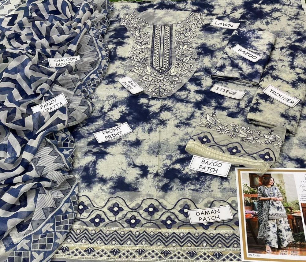 Sapphire Unstitched Digital Print 3 Piece Lawn Suit - Image 6