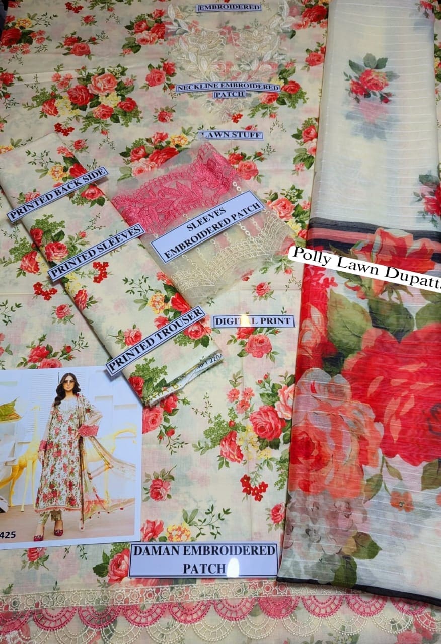 Baroque Unstitched Printed 3 Piece Lawn Suit - Image 2