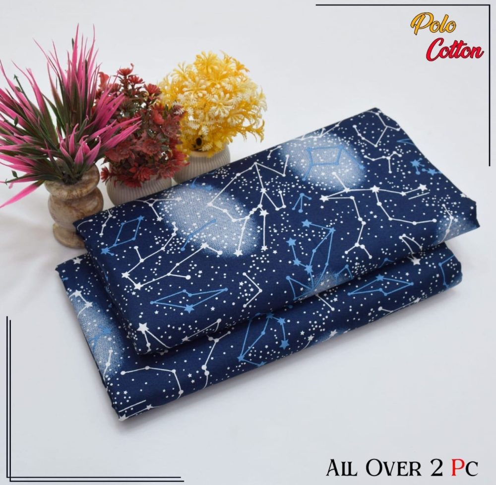 Floral Unstitched Blue Starlink 2 Piece Cotton Suit