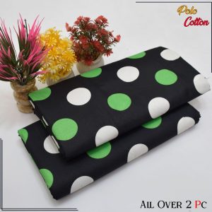 Zong Unstitched White Green Dotted 2 Piece Cotton Suit