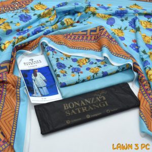 Bonanza Unstitched Sky Blue Printed 3 Piece Lawn Suit