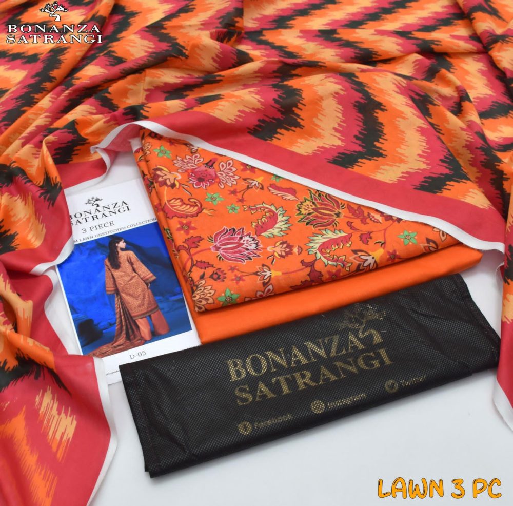 Bonanza Unstitched Orange Airjet 3 Piece Lawn Suit