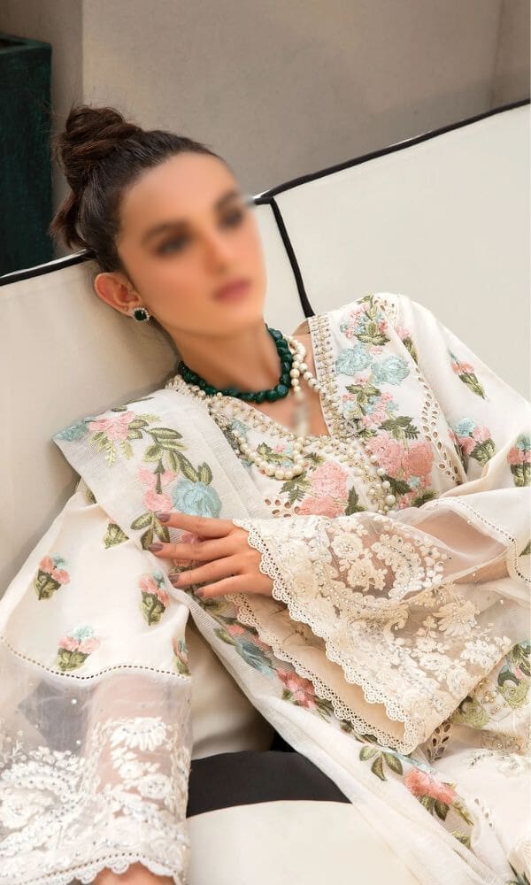 White Unstitched Embroidered 3 Piece Lawn Suit - Image 2