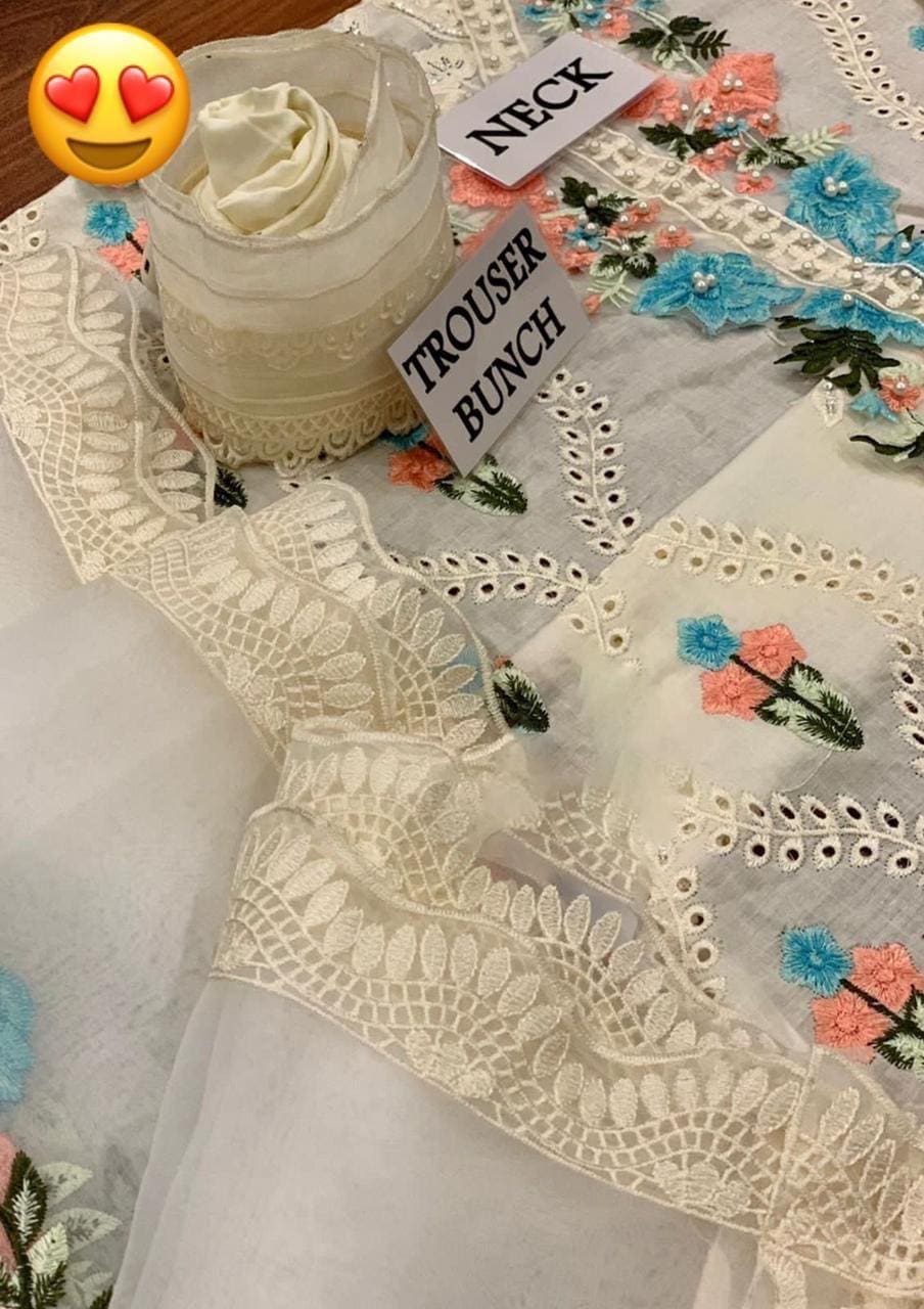 White Unstitched Embroidered 3 Piece Lawn Suit - Image 6