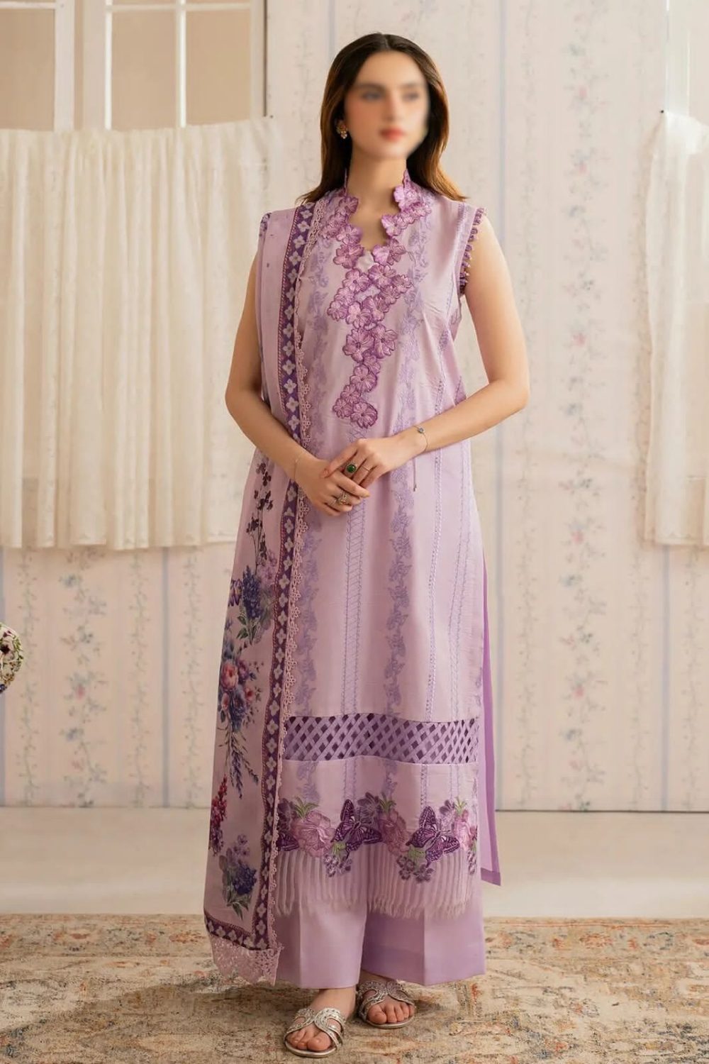 Luxury Unstitched Monark Cambric 3 Piece Cotton Suit Embroidered
