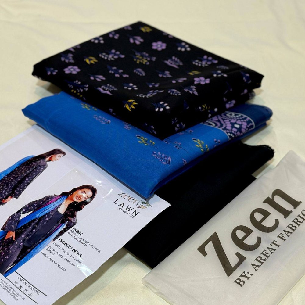 Zeen Unstitched Black Blue 3 Piece Lawn Suit
