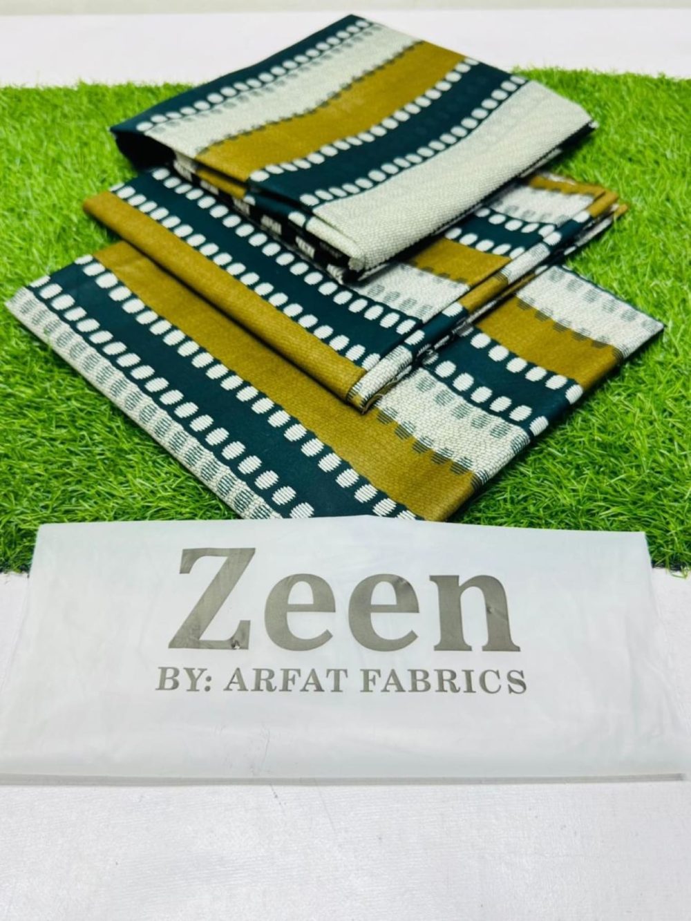 Zeen Unstitched Mustard Teal 3 Piece Lawn Suit