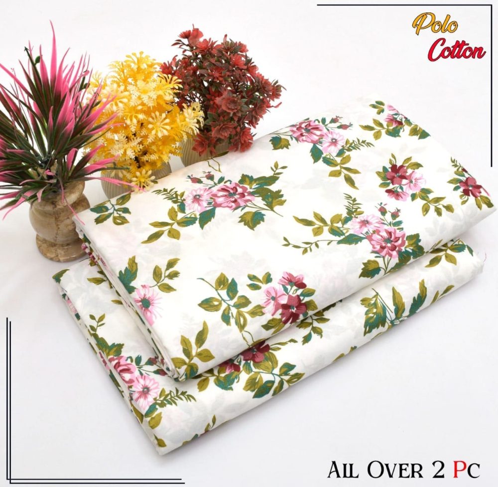 Floral Unstitched White Digital 2 Piece Cotton Suit