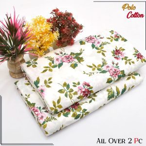 Floral Unstitched White Digital 2 Piece Cotton Suit