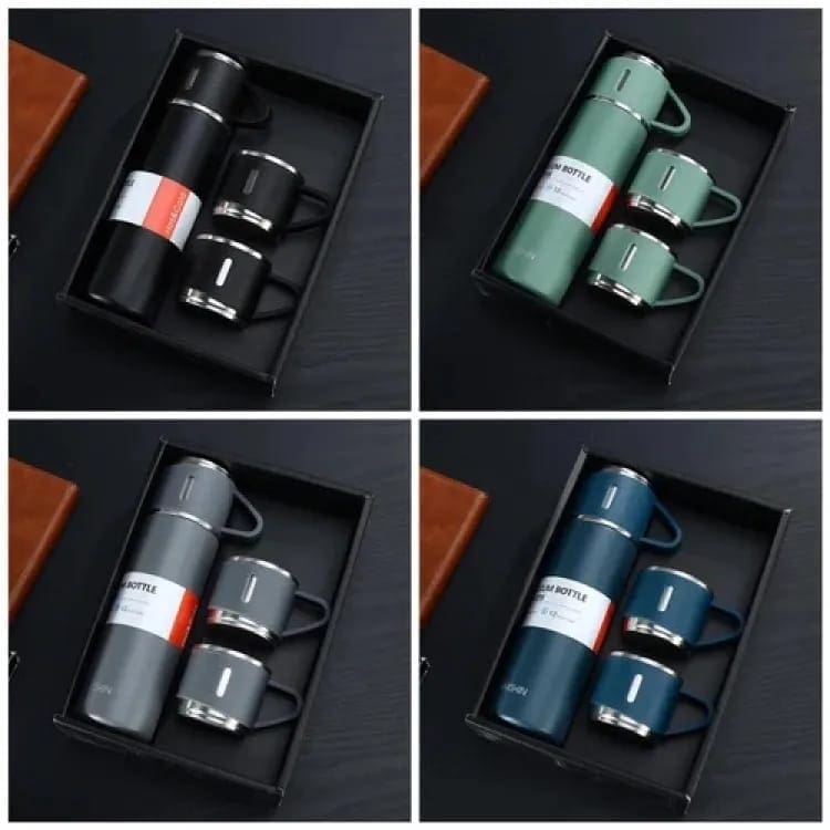 3-in-1 Stainless Steel Flask Set – Double-Layer Thermos Bottle with 3 Drinking Cups - Image 2