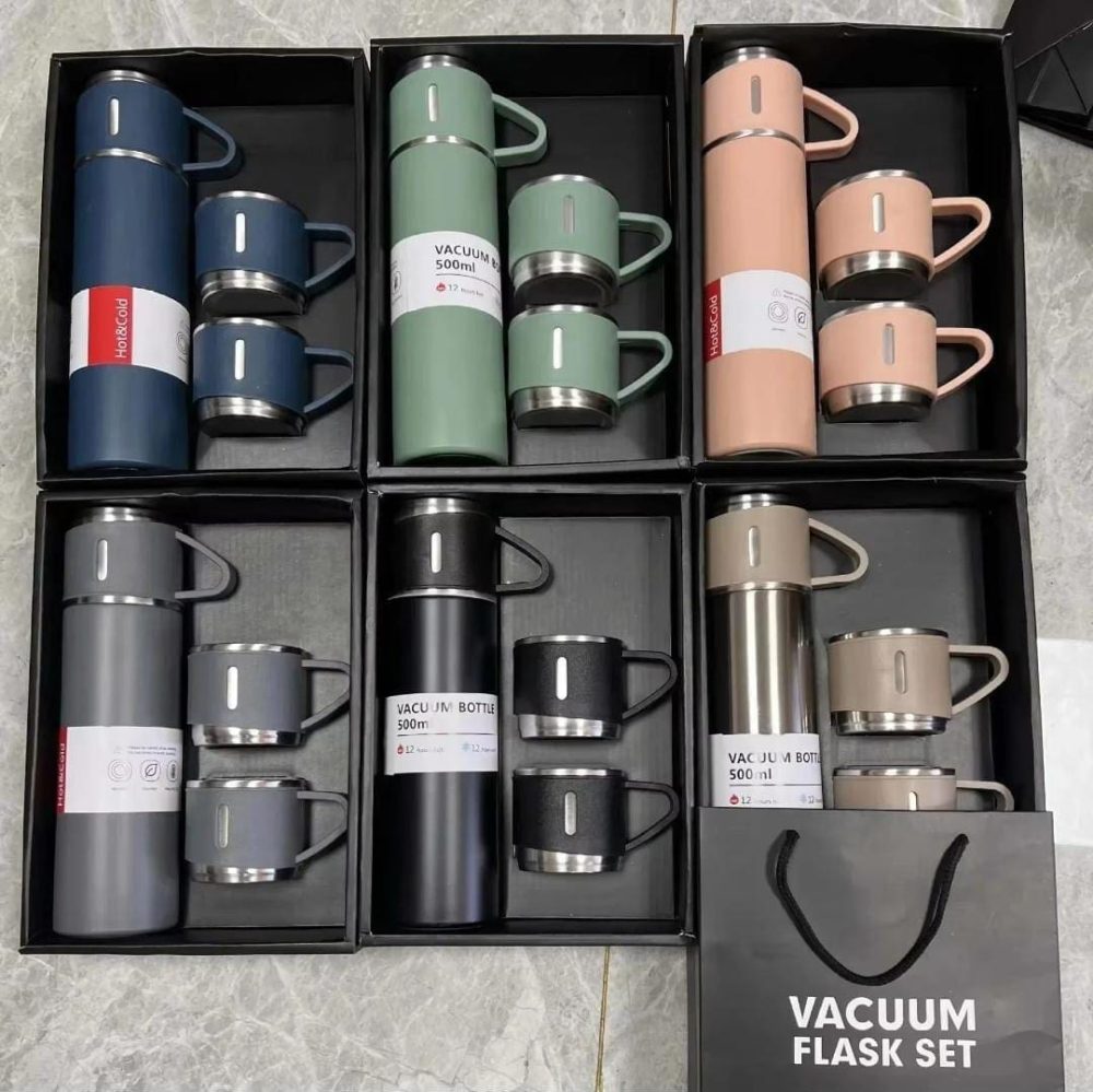 3-in-1 Stainless Steel Flask Set – Double-Layer Thermos Bottle with 3 Drinking Cups - Image 3