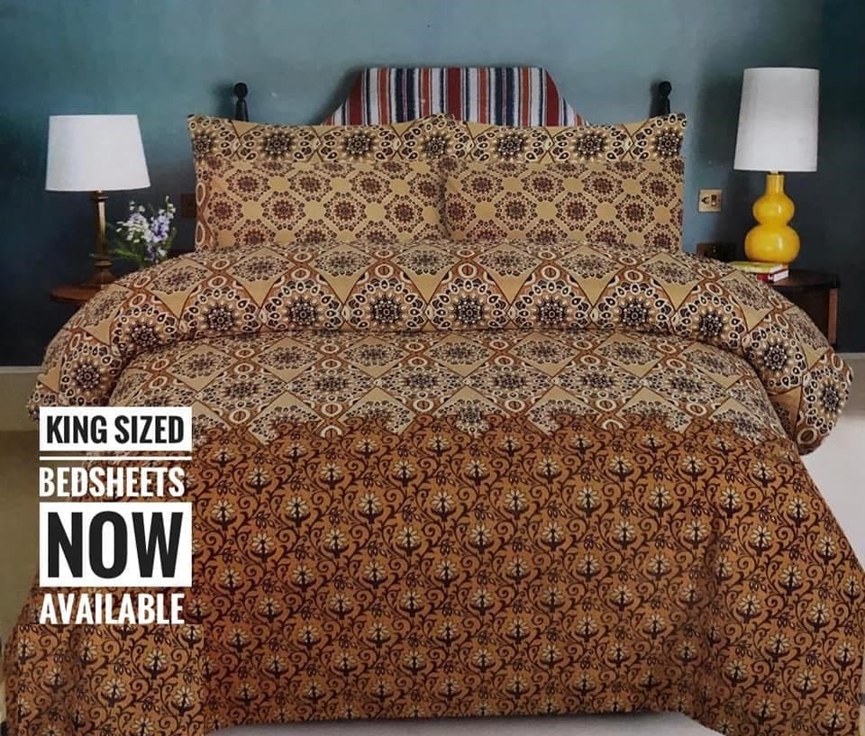 Luxury brown cotton 3-piece bed sheet set with king size sheet and matching pillow covers