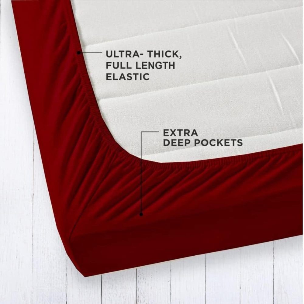 Waterproof Mattress Cover In Terry Cotton Maroon G-813 - Image 3