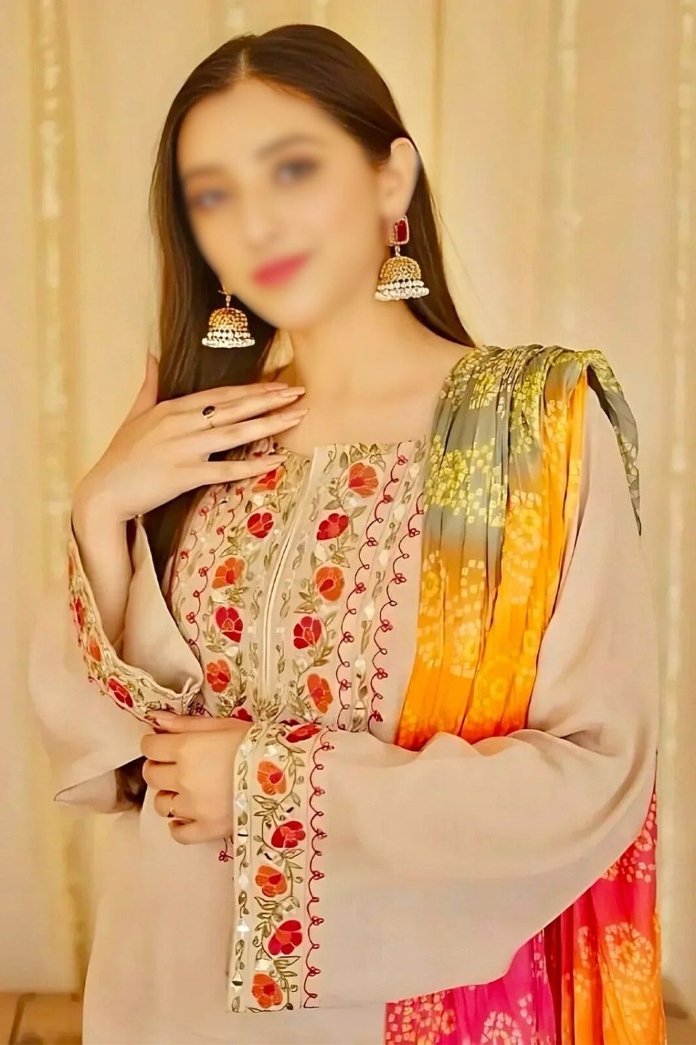 Model wearing ASLING 3 Piece Unstitched Summer Lawn Suit for Women featuring a printed lawn shirt, plain trousers, and a vibrant printed dupatta – styled for a breezy summer look1
