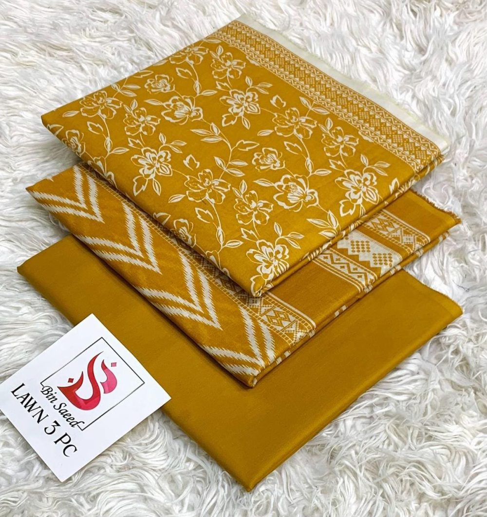 Bin Saeed Unstitched Mustard Airjet 3 Piece Lawn Suit (Digital Printed)