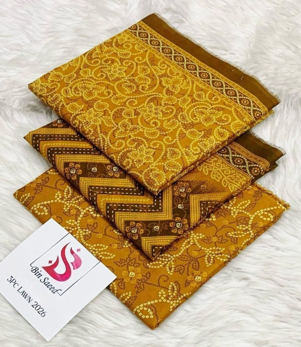 Bin Saeed Unstitched Mustard Classic 3 Piece Lawn Suit
