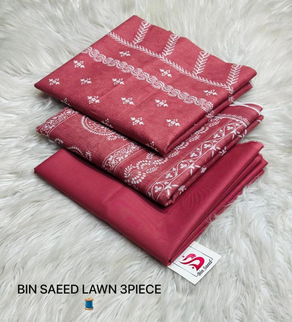 Bin Saeed Unstitched Pink Airjet 3 Piece Lawn Suit (Digital Printed)